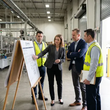 Manufacturing consultants reviewing production operations