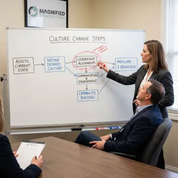 Consultants leading a business culture change planning session