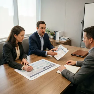 Consultants reviewing business transformation roadmap