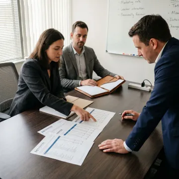 Consultants reviewing business strategy with leadership team