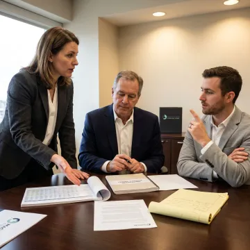 Advisors reviewing acquisition strategy documents