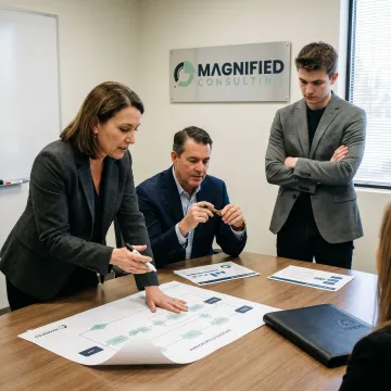 Business consultants analyzing process improvements