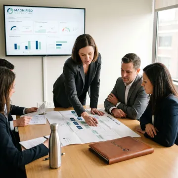 Consultants reviewing operational performance with business leaders