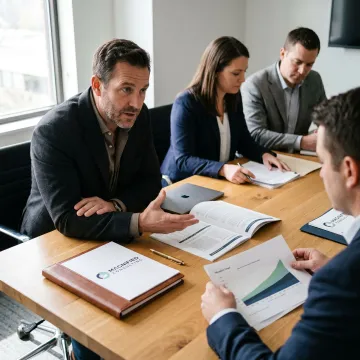 Consultants reviewing valuation reports with business owners