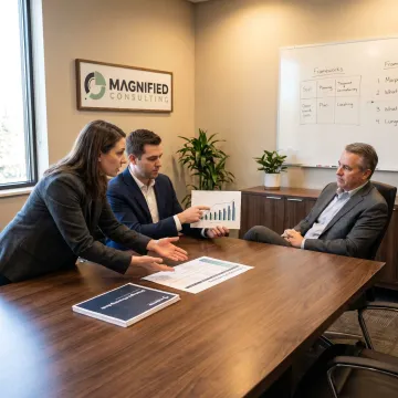 Business consultants reviewing strategic planning documents