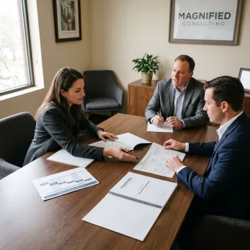 Succession planning consultants meeting with business owners
