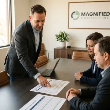 Financial advisor reviewing business planning documents