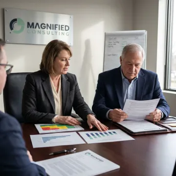 Consultants reviewing business risk strategy