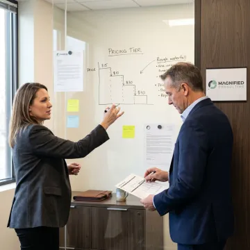 Consultants reviewing revenue strategy