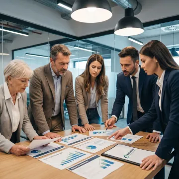 Consultants reviewing business strategy with family owners