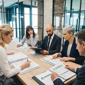 Advisors analyzing business valuation documents
