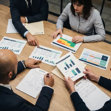 Business advisors reviewing financial risk assessment
