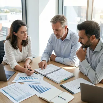 Startup founders reviewing a business plan