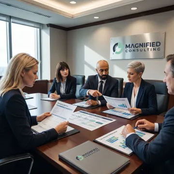 Consultants reviewing restructuring roadmap with business owners