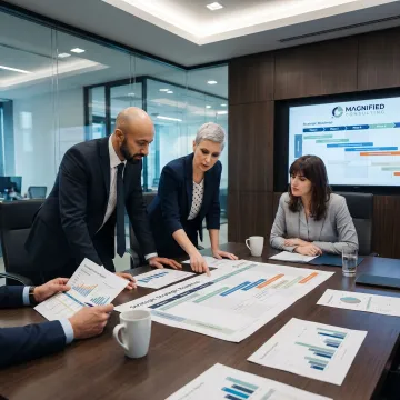 Consultants reviewing a business strategy roadmap