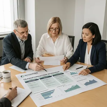 Consultants mapping an organizational change roadmap