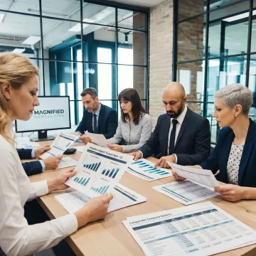 Business valuation consultants reviewing reports
