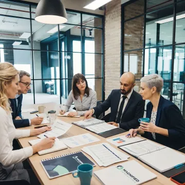 Corporate finance and strategy consultants reviewing business data