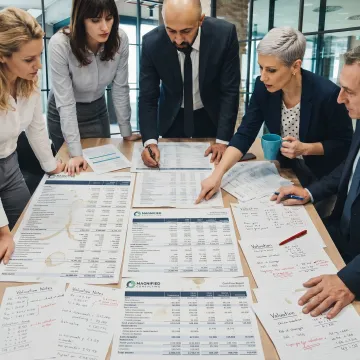 Consultants reviewing valuation documents