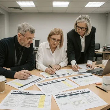 Consultants developing a business risk planning roadmap