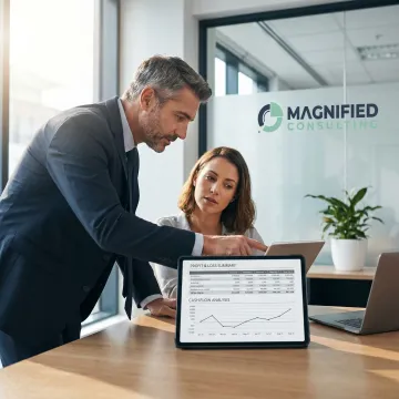Advisor reviewing financial reports with business owner