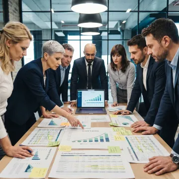 Startup founders reviewing financial strategy