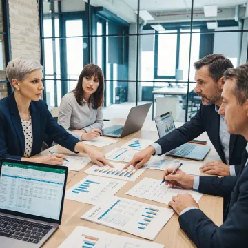 Consultants reviewing business financial strategy