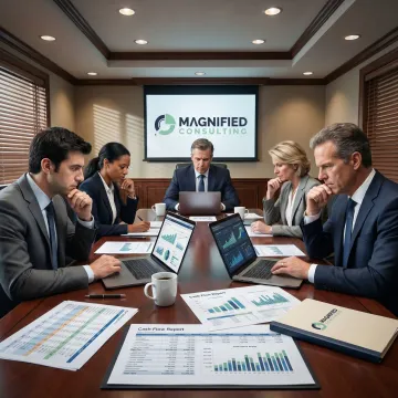 Business finance consultants reviewing financial reports