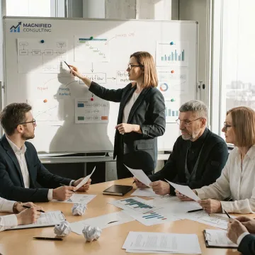 Consultant leading a business performance strategy session