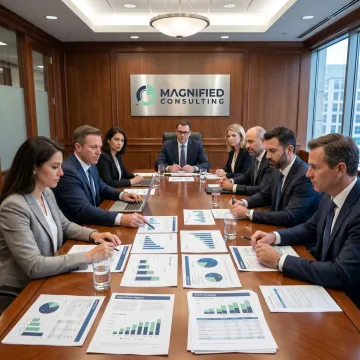 Consultants reviewing profitability data with business owners