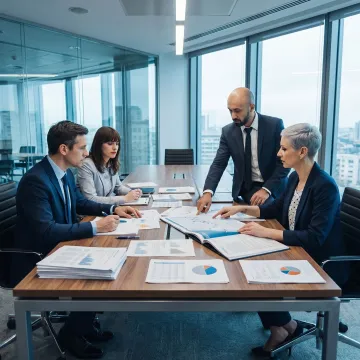 Management consultants reviewing business strategy