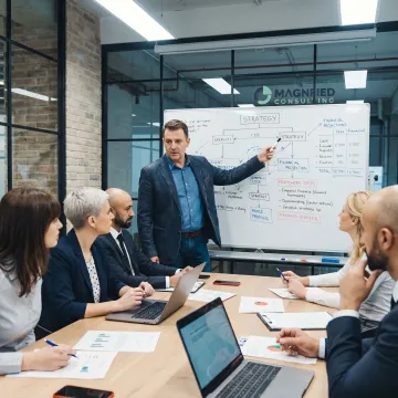 Consultants creating a business strategy roadmap