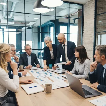 Consultants reviewing lean operations strategy
