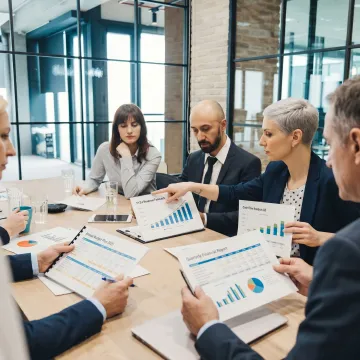 Consultants reviewing financial planning reports
