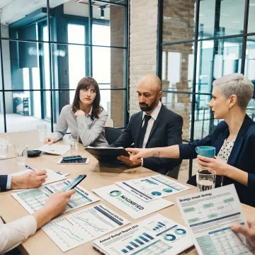 Financial planning consultants reviewing business forecasts