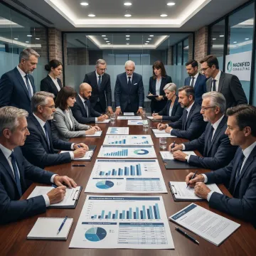 Consultants analyzing business performance metrics