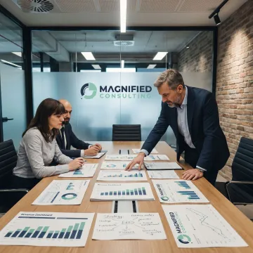 Consultants reviewing revenue growth strategy