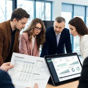 Consultants reviewing working capital reports