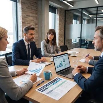 Business consultants advising company leaders on growth strategy