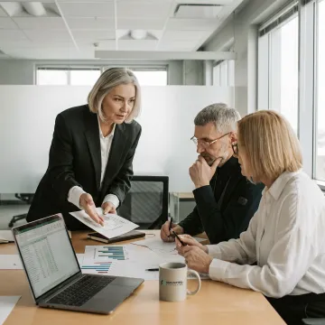 Business growth consultant advising company leaders