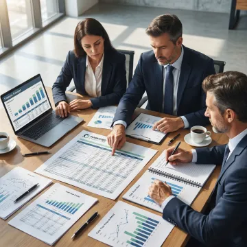 Financial forecasting consultants reviewing projections