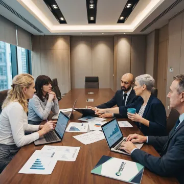 Consultants reviewing financial performance charts