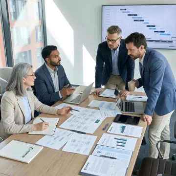 Consultants reviewing business process workflows