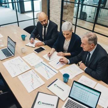 Consultants reviewing M&A process documents