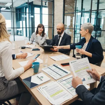 Forensic and valuation consultants reviewing financial data