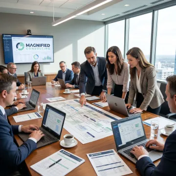Supply chain consultants reviewing operations strategy