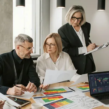 Consultants reviewing cyber risk strategy with executives