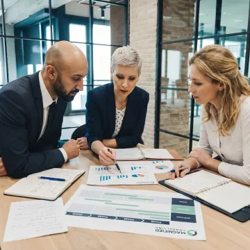 Consultants reviewing business turnaround plan