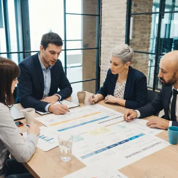 Business consultant reviewing a strategic growth roadmap