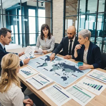 Global strategy consulting team in meeting